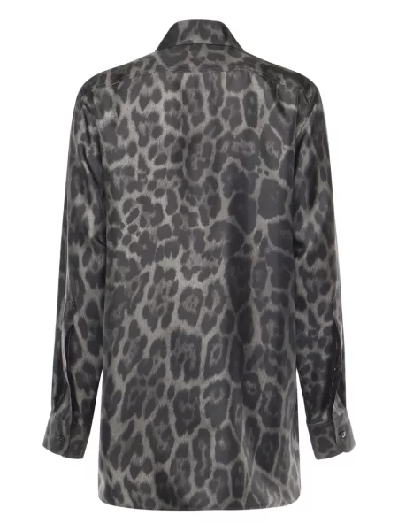 Cămașă Stella Mccartney de mătase cu imagine cu model leopard gri