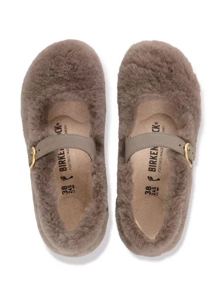 Birkenstock балеринки от кожа Santa Clarita Shearling кафяво