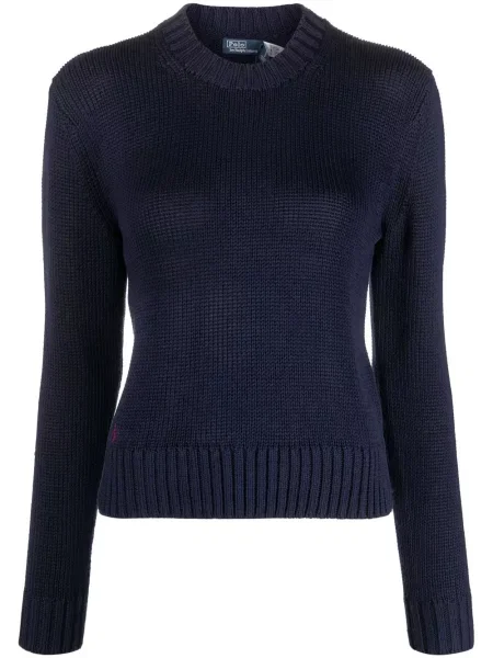 Μακρύς λινή μπλούζα Polo Ralph Lauren με κέντημα καφέ