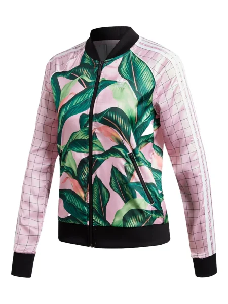 Велурен боди Adidas с принт на цветя розово