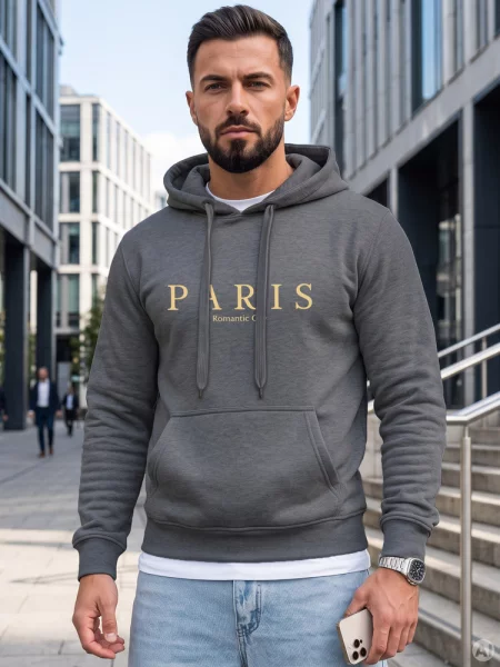 Bluza z kapturem z nadrukiem PARIS ciemnoszara Dstreet