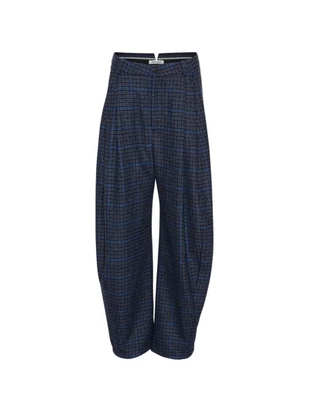 Pantaloni Henrik Vibskov de lână în carouri albastru