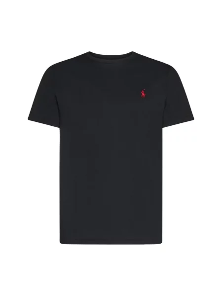 Koszulka polo Polo Ralph Lauren z dżerseju z dekoltem w kształcie litery U z długim rękawem czarna