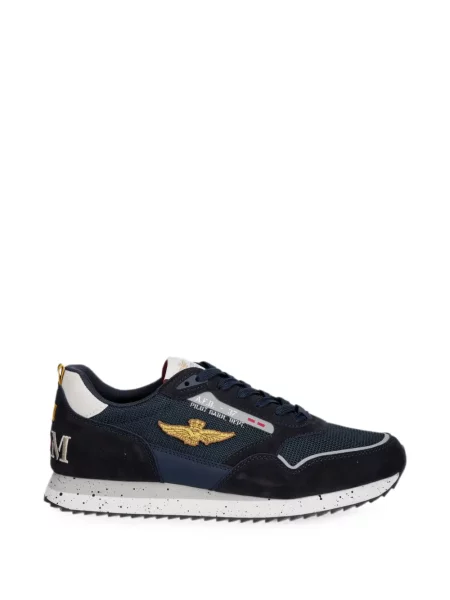 Sneakerși Aeronautica Militare cu broderie albastru