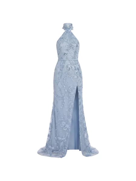 Rochie maxi Saiid Kobeisy cu paiete cu gât halter albastru