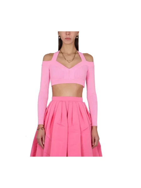 Krótki top Alexander Mcqueen z odkrytymi ramionami różowy
