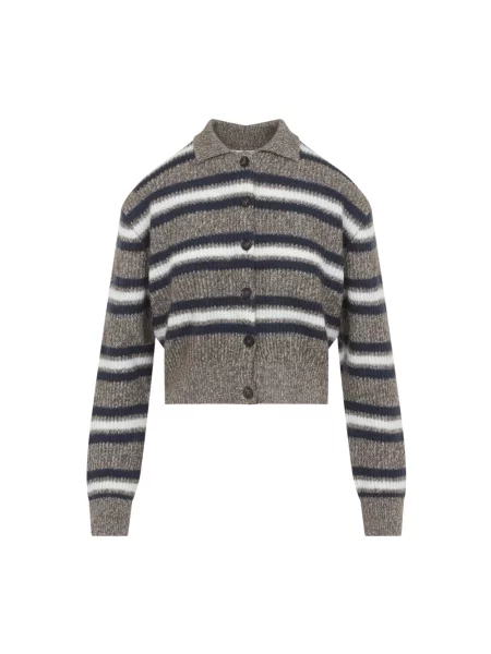 Sweter Brunello Cucinelli w paski z paskiem brązowy