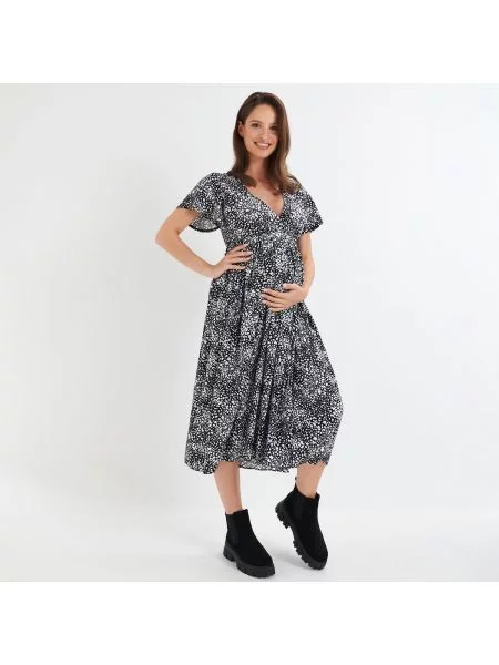 Sinsay Vzorované midi šaty MÁMA Černý