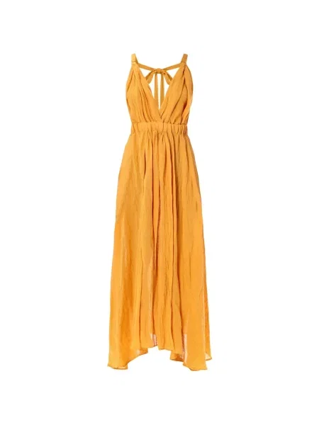 Rochie 120% Lino cu volane cu legături portocaliu