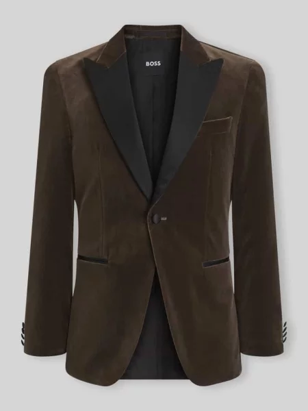 Boss Aksamitna Marynarka Hutson O Kroju Slim Fit braun beżowa