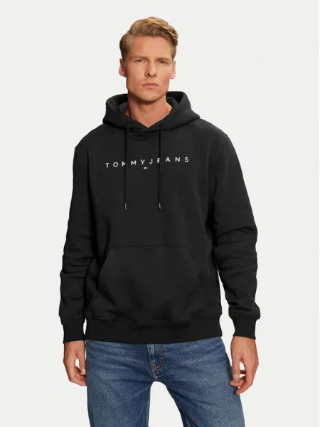 Суичър с качулка Tommy Jeans с качулка с принт черно