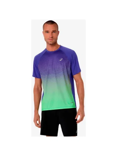 Koszulka z krótkim rękawem damska ASICS Road Fade niebiesko fioletowo zielona S niebieska