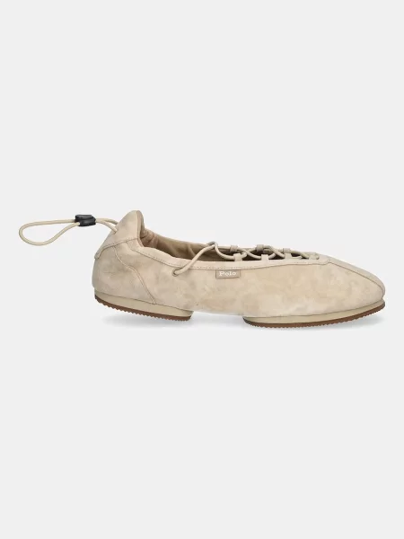 Polo Ralph Lauren baleriny zamszowe Ballerina Lace Up beżowy