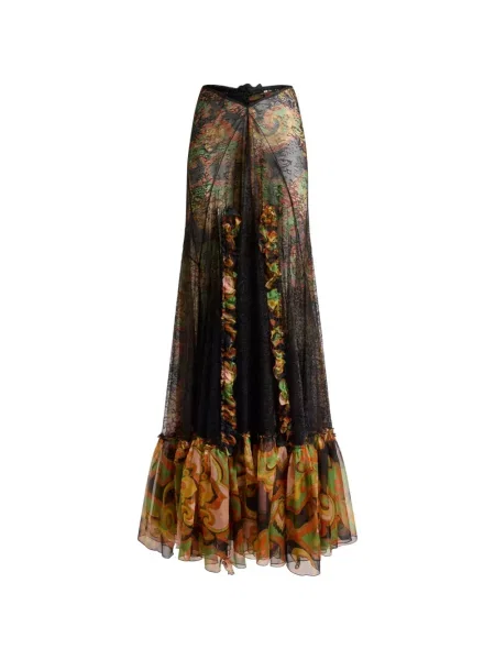 Maxi fusta maxi Etro cu model floral din dantelă negru