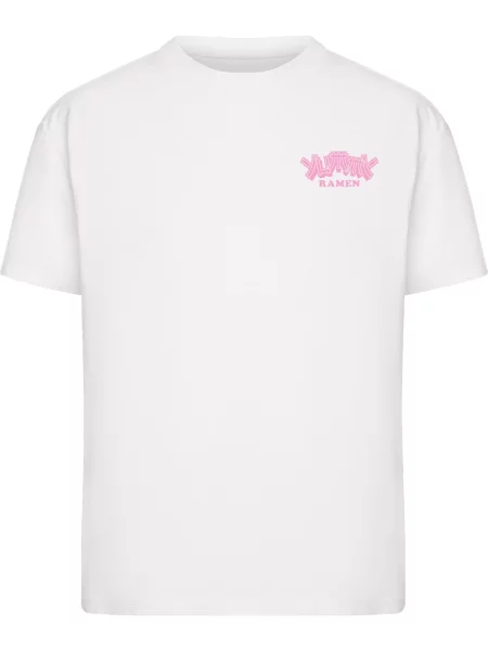 Miss Tee Tricou Ramen Kitty roz alb