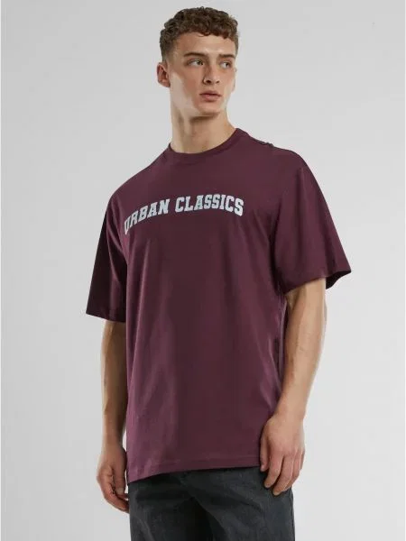 Urban Classics Tricou roșu vin / alb maro