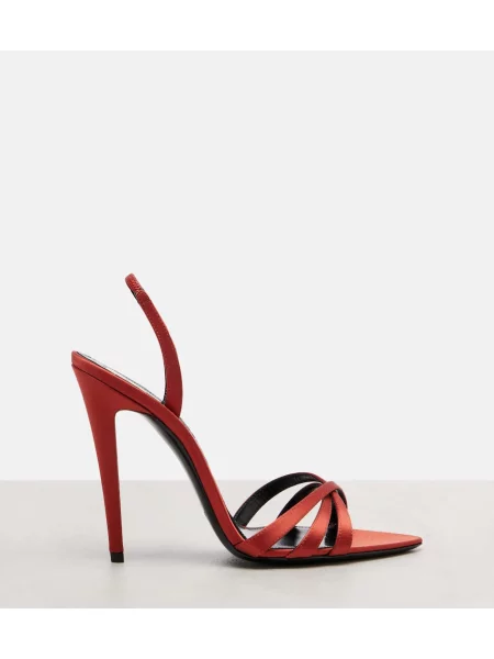 Sandale Saint Laurent din satin slingback roșu