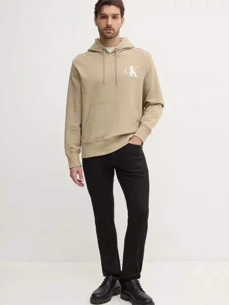 Calvin Klein Jeans bluza z kapturem z nadrukiem zielony