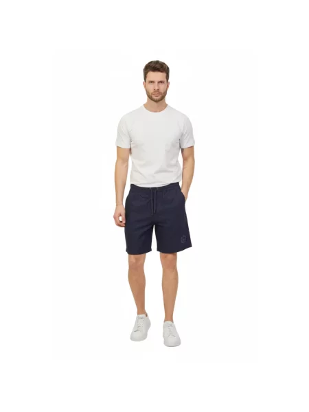 Lniane bermudy Emporio Armani niebieskie