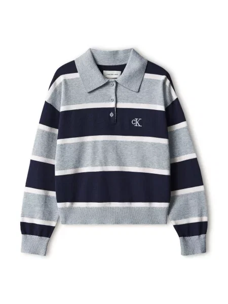 Calvin Klein Jeans Pulover bleumarin / gri amestecat alb