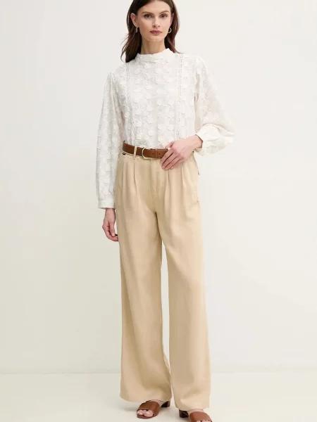 Pepe Jeans spodnie GOA szerokie high waist beżowy