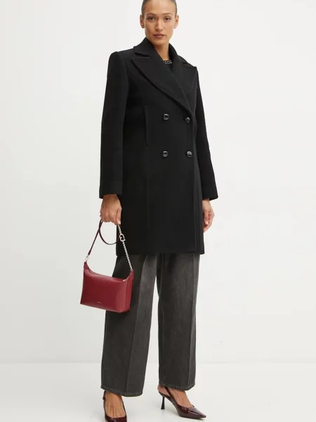 Patou palton de lana de tranzitie cu doua randuri de negru