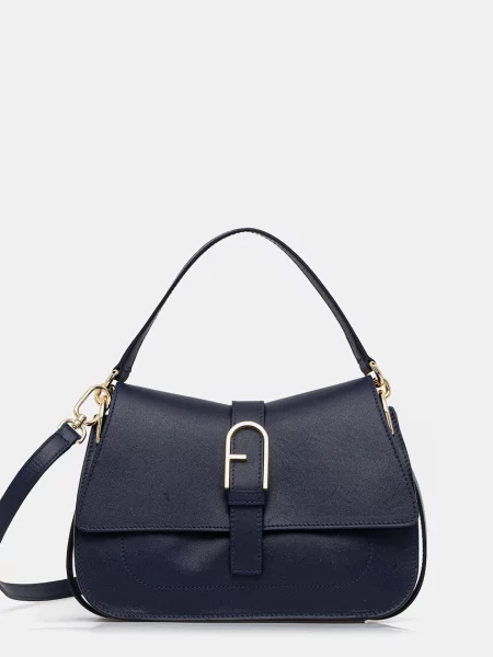 Кожена чанта Furla тъмносиньо