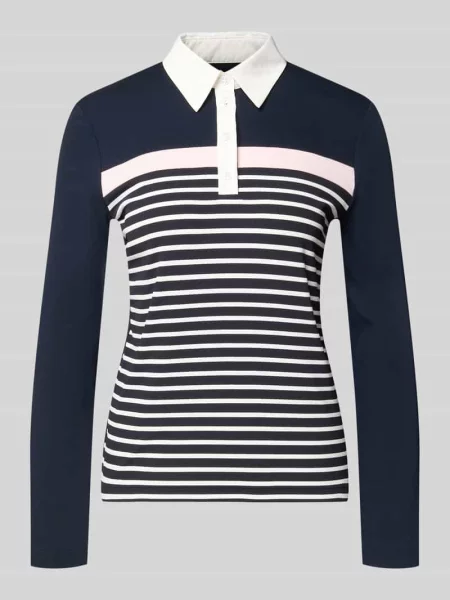 Koszulka polo o kroju slim fit z mieszanki bawełny Marc Cain granatowa