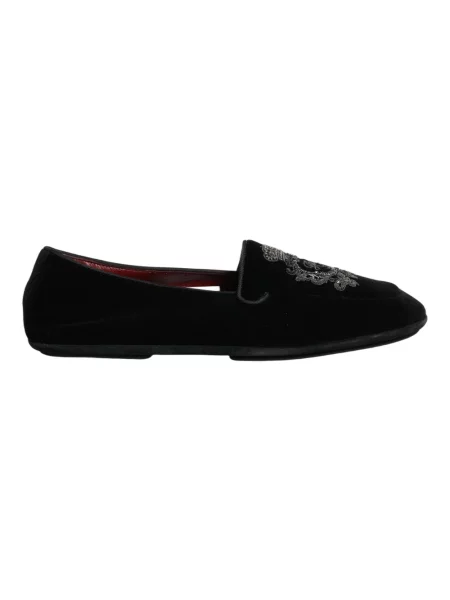 Haftowane aksamitne półbuty Dolce And Gabbana czarne