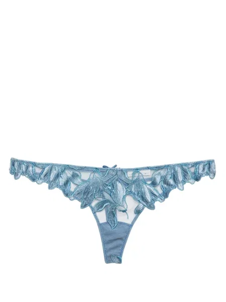 Chiloți tanga Fleur Du Mal cu broderie de catifea albastru