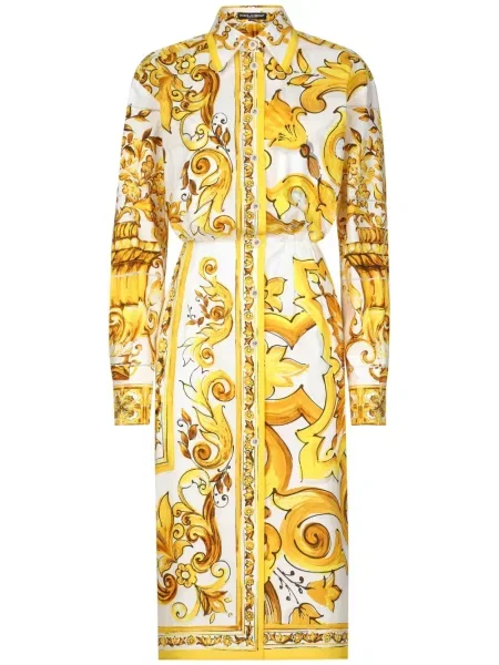 Sukienka koszulowa Dolce And Gabbana z nadrukiem żółta