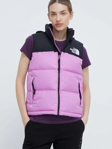 Пухен елек The North Face RETRO NUPTSE VEST дамски лилаво зимен модел виолетово