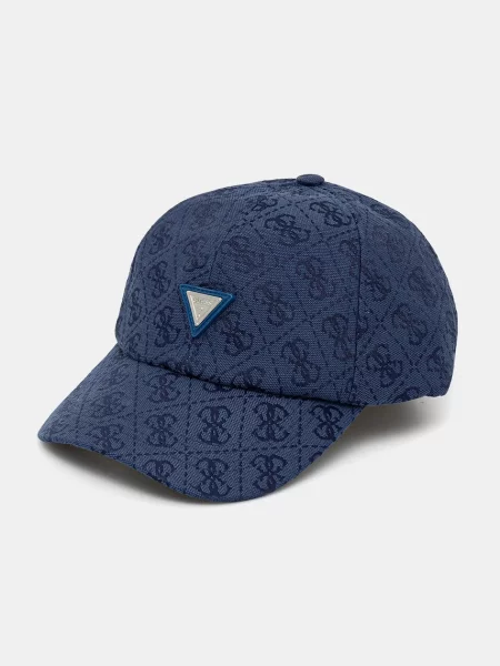 Шапка с козирка Guess дамска с десен тъмносиньо