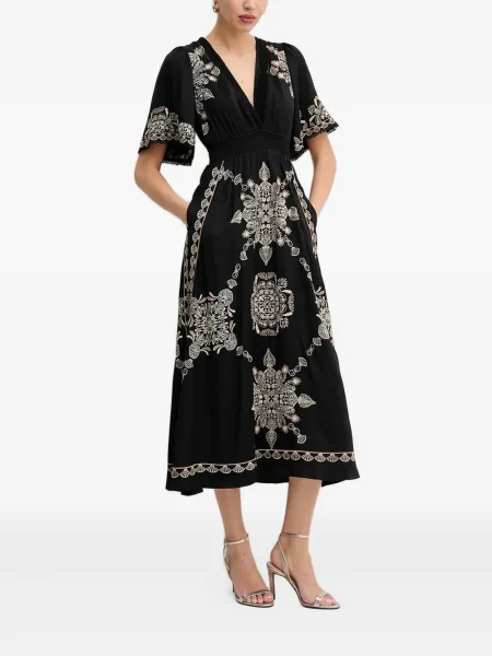 Rochie midi Hale Bob cu broderie până la genunchi de costum negru