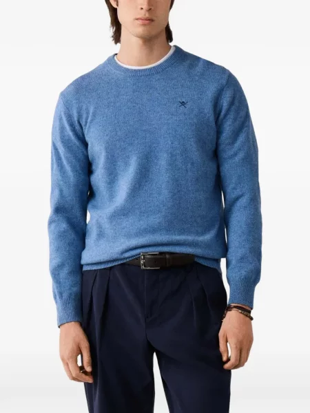 Pulover Hackett London cu decolteu rotund albastru