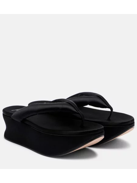 Chiloți tanga Balenciaga din satin cu pană negru