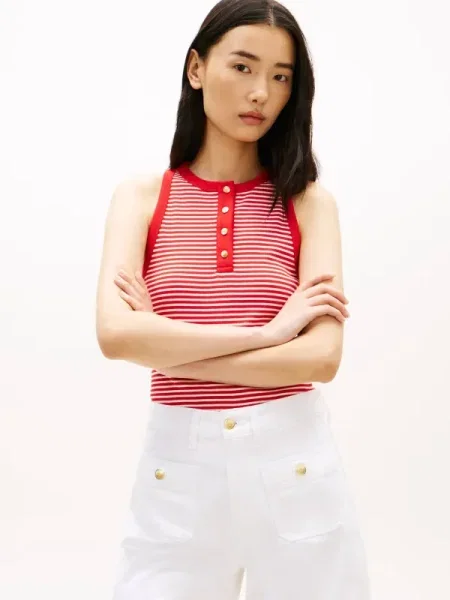Top Tommy Hilfiger cu guler henley roșu