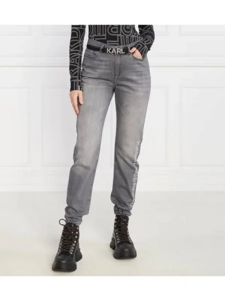 Karl Lagerfeld Blugi rhinestone logo jeans | Straight fit gri