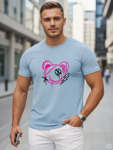 T-shirt z nadrukiem w stylu graffiti Dstreet błękitny