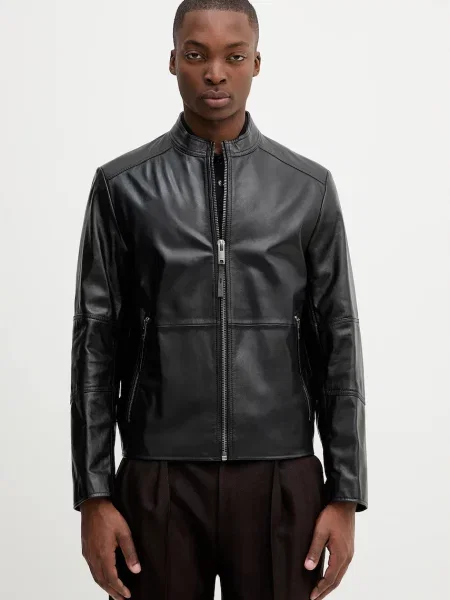 HUGO geacă ramones de piele de tranziție negru