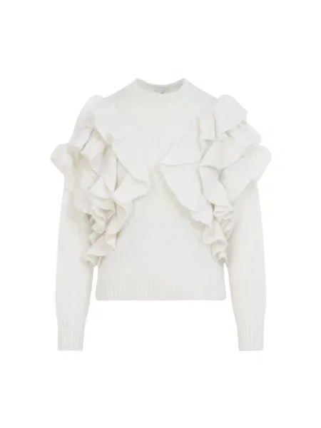 Sweter Elisabetta Franchi z falbankami biały