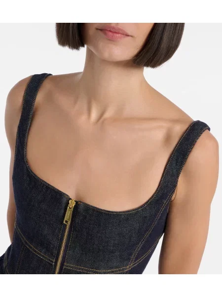 Rochie din denim Self-portrait cu broderie albastru