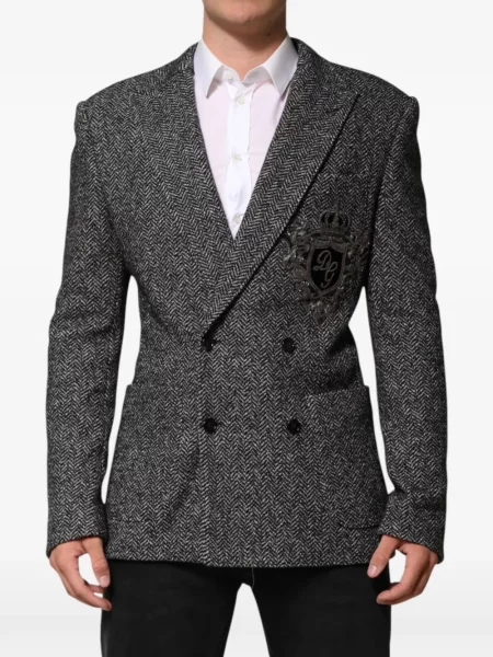 Sacou Dolce & Gabbana cu model herringbone cu două rânduri de nasturi negru