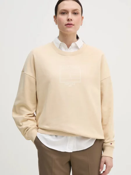 Dukserica Tommy Hilfiger za žene s tiskom bež