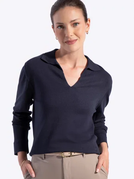 Sweter z dekoltem V-neck granatowy