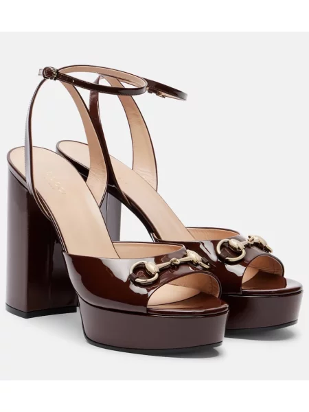 Sandale Gucci din piele de lac maro