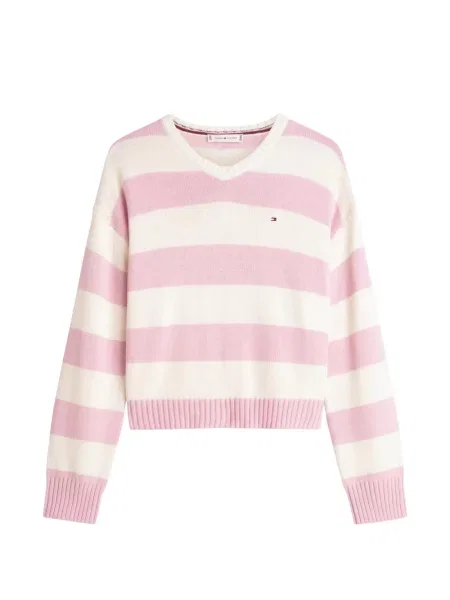 Džemper Tommy Hilfiger s V-izrezom ružičasta