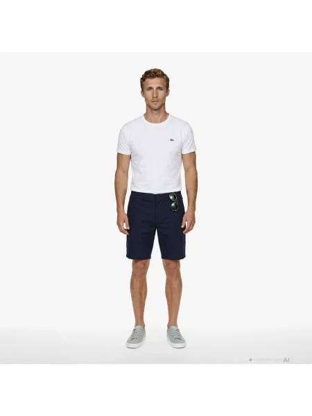 Lacoste Lniane Szorty Tapered Fit granatowe