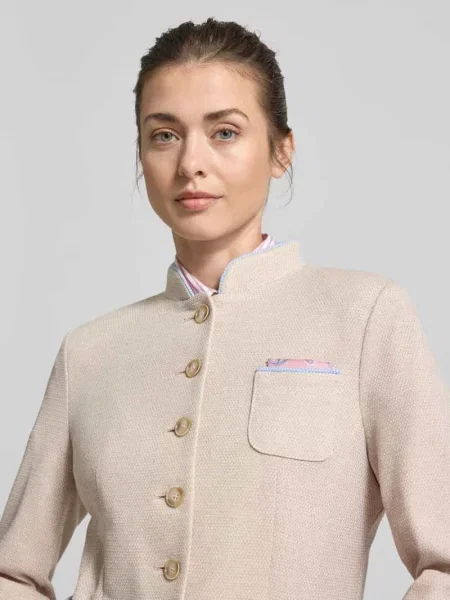 Marynarka w kroju slim fit ze stójką i naszywanymi White Label beżowa