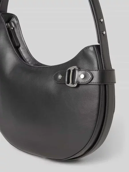 Torebka z naturalnej skóry bydlęcej z aplikacją z logo Ralph Lauren czarna